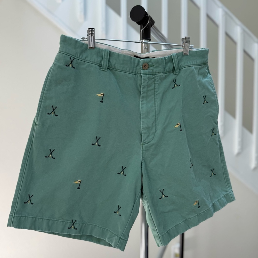 J. Crew Men's Light Green Embroidered Chino Golf 100% Cotton Shorts Size 36